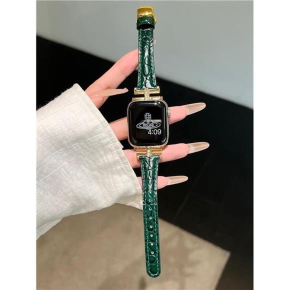 NEW Luxury Leather Green/Gold Apple Watch Band main image 5